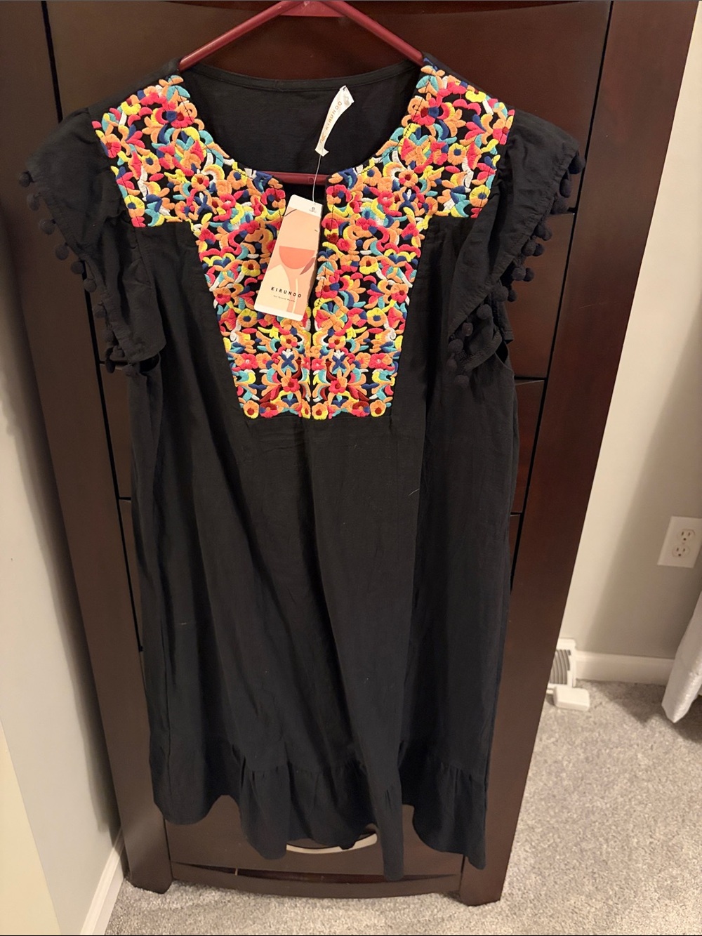Women  Black Dress with Multicolor Embroidered Yoke